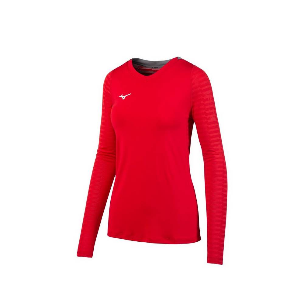 Womens Mizuno United Long Sleeve Jersey Red Philippines (XMNBYJ706)